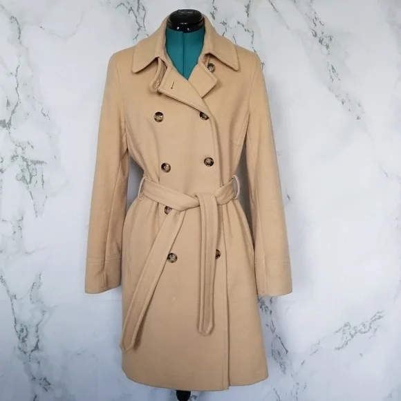 DKNY Tan Wool Blend Pea Coat - Picture 1 of 8